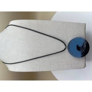 Black Bear Blue Resin Pendant Necklace with Bear Silhouette